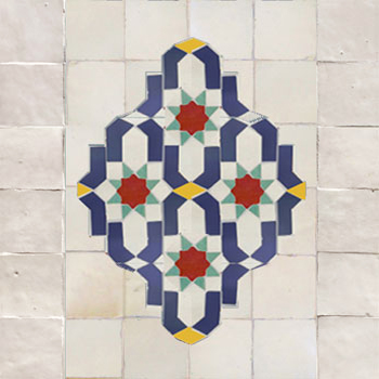 Mosaic House Moroccan tile Dazzle Rceef Panel 1-15-18-12-7 White Cobalt Blue Yellow Light Green Red  zellige, mosaic, zellij, field, pattern, glaze 